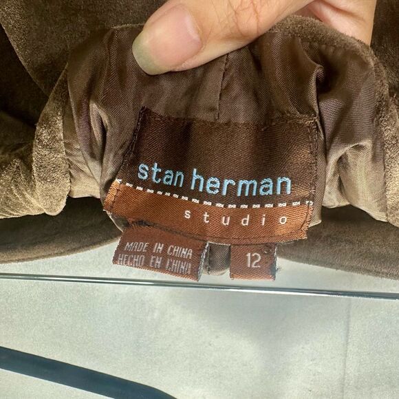 Stan Herman Vintage Brown Suede Leather Midi Skirt Size 12 - Picture 7 of 9